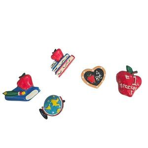 5 Teacher School Button‎ Covers Apple Globe Chalkboard Artsy Art You Wear